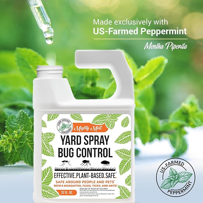 Mighty Mint Peppermint Oil Lawn & Yard Bug Control Spray – Natural Outdoor Pest Repellent for Fleas, Ticks, Mosquitoes, Ants, and More – Plant-Based, Extra-Strength Formula – 32 oz
