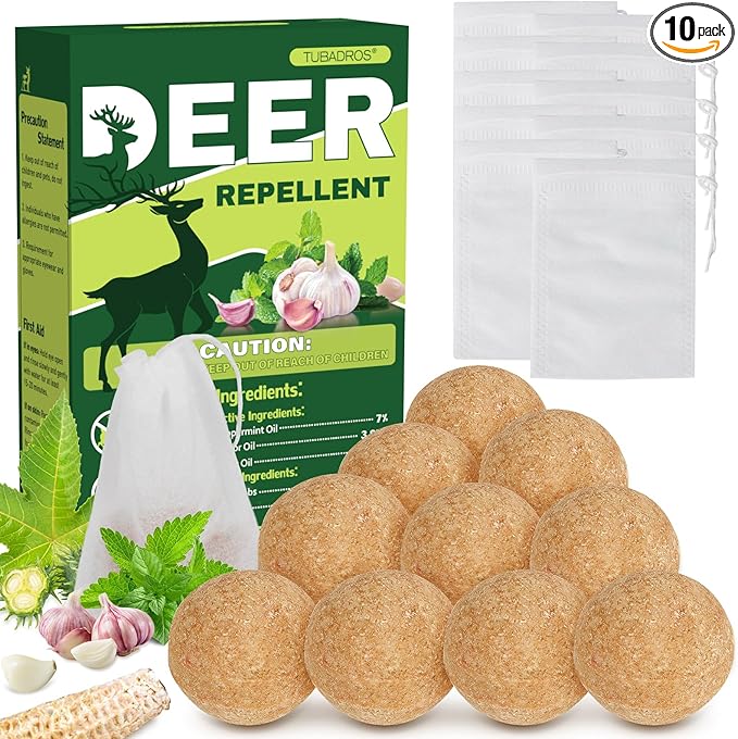 Deer Repellent, 10Pack Rabbit Repellent, Peppermint Oil to Repel Deer, Rabbit, Deer Deterrent Outdoor for Lawn, Garden Use, Deer Out for Yard