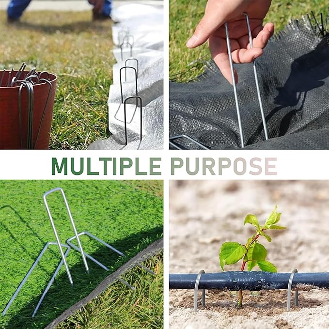 500 Pack Landscape Staples 6 Inches 11 Gauge Stakes, Galvanized Garden Stakes U-Shaped Pins and Landscaping Staples for Sod Anchoring Landscape Fabric Irrigation Tubing, sliver