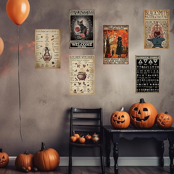 PAIION Salem Sanctuary For Wayward Cats Halloween Black Cat Halloween Decor Cat Lover Metal Signs Vintage Poster Home Bedroom Wall Art Gift 8x12 Inches