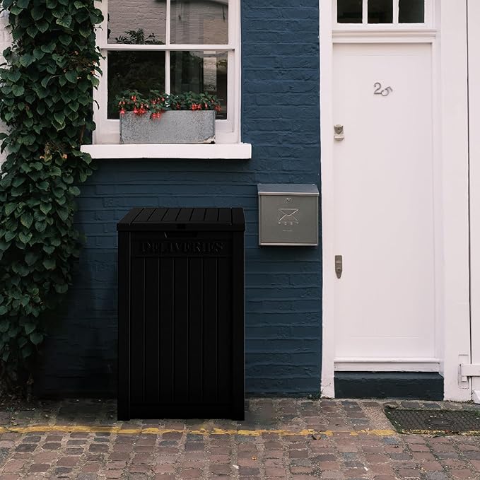 55GAL Black Outdoor Deck Box with Lock - SGS - Certified UV Protection, Weatherproof for All - Season Use, Great for Storing Tools and Small Items, Easy to Assemble