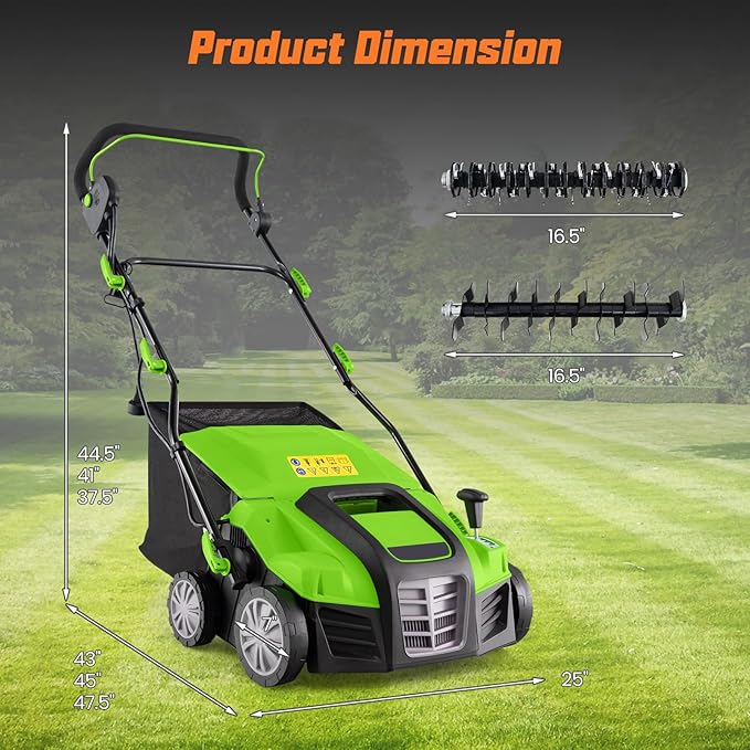 Goplus 2-in-1 Scarifier and Lawn Dethatcher, 16-Inch 15A Corded Electric Dethatcher w/ 14.5-Gal Collection Bag, 3-Position Height Adjustment & 5-Position Depth Adjustment, for Grass Garden Yard