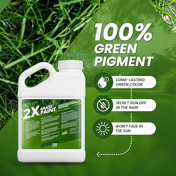 2X Green Grass Paint for Lawn, Ideal Turf Paint for Grass & Green Lawn Paint to Renew Discolored Lawns, Concentrated Grass Spray Paint, Green Grass Lawn Spray for Vibrant, Green Lawns, 1 Gallon