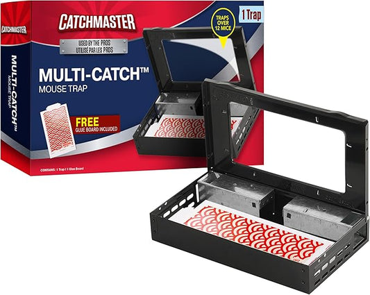 Catchmaster Pro Series Multi-Catch Mouse Trap, Humane Mouse Trap Indoor for Home, Includes 1 Replaceable Glue Board, Pet Safe Pest Control, Live Catch for Garage & Shed (Black)