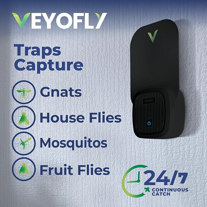 VEYOFLY Fly Trap Indoor, Fruit Fly Traps for Indoors, (4 Device + 12 Refills) Gnat Traps for House Indoor, Fly Catcher Indoor, Plug in Light Flying Insect Trap, Bug Light Killer, Fly Trap
