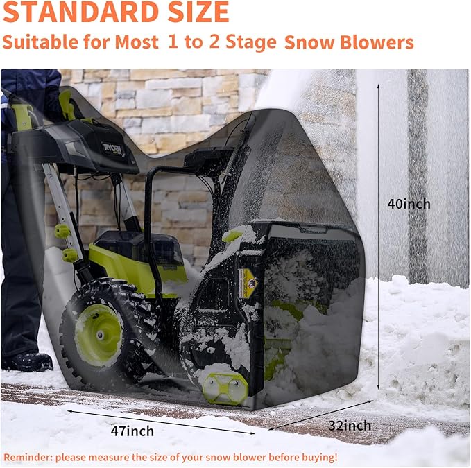 HOMEYA Snow Blower Cover, 600D Snowblower Cover Waterproof Heavy Duty Snow Thrower Outdoor Protection Universal Fit Two Stage Snow Blowers for Ego Toro Ariens Cub Cadet Troy Bilt Craftsman Husqvarna