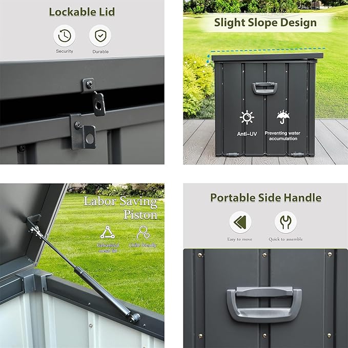 CHUNLY 160 Gallon Waterproof Deck Box with Lockable Lids, Patio Storage Box with Mobility Rollers, Outdoor Storage Bench for Furniture Cushions, Garden Tools & Pool Accessories (Dark Gray)