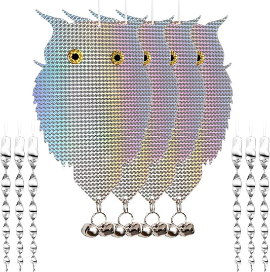 OFFO 4 PCS with 6 Reflective Bird Scare Rods to Scare Birds Away Bird Device for Woodpecker Pigeon Plastic Hanging Outdoors Reflective Keep Birds Away Home and Garden