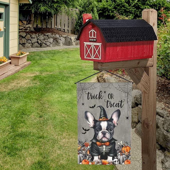 Halloween Boston Dog Bat Pumpkin Garden Flag Welcome Party Outdoor Outside Decorations Picks Home House Garden Yard Decor 12x18 Inch