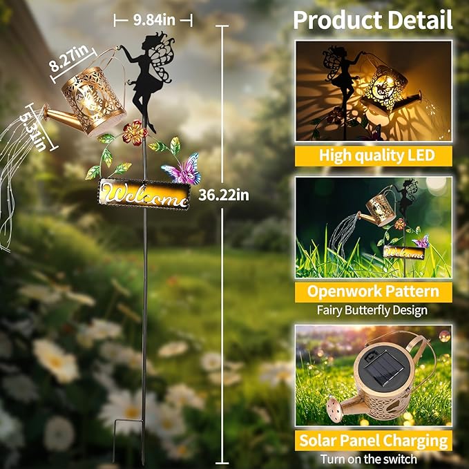 ZKLiLi Solar Watering Can with Lights,Outdoor Garden Fairy Decor Waterproof Large Hanging Lantern Lights Decorations for Patio Yard Porch Lawn Pathway Walkway Statues Outdoor Garden Decor Gifts