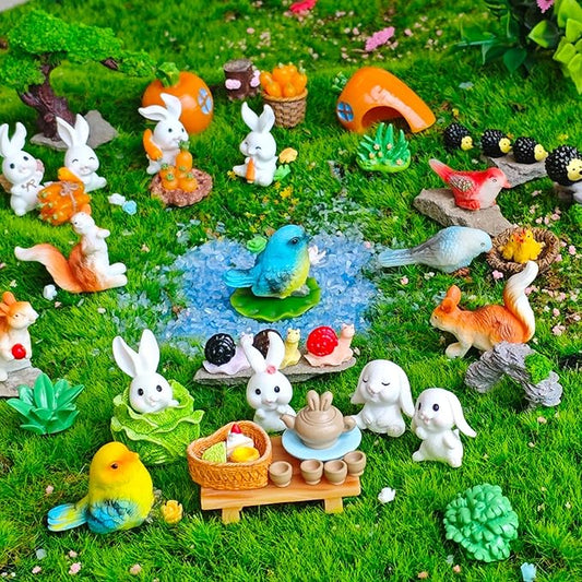 Kai Dream 39 Pcs Fairy Garden Kit - Rabbits and Carrots House,Bunnies Themed Mini Resin Figurines Indoor or Outdoor Decoration,Plant House or Patio Micro Landscapes Décor