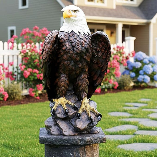 American Eagle Statue Bald Eagle - Large Hand-Painted Resin Garden Sculptures & Statues Outdoor Bird Figurines, Majestic American Freedom 4th of July, Decor for Indoor, Patio, Office, 24½"