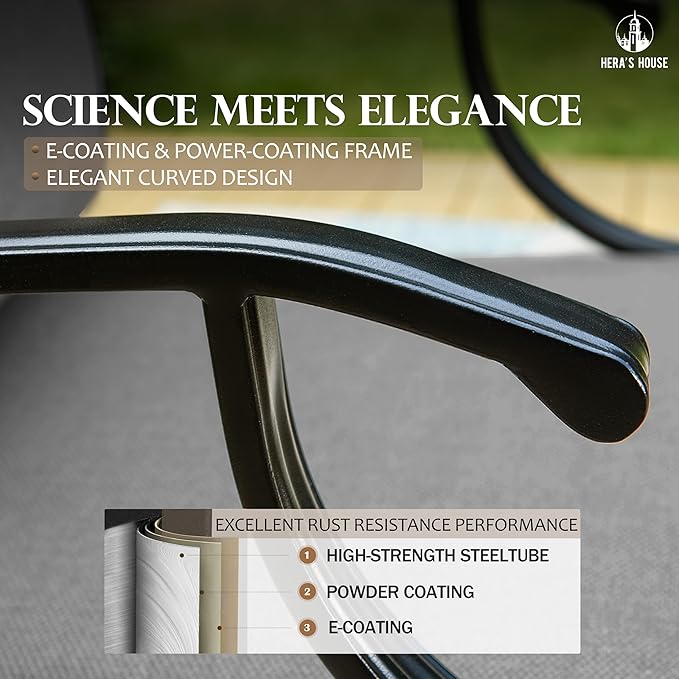 HERA'S HOUSE 7 Piece Patio Furniture Set, 2 x Rocking Chair, 2 x Fixed Chair, 2 x Ottoman, 1 x 3-Seat Sofa, All Cushioned 9 Seats Outdoor Conversation Set for Lawn Garden Backyard, Grey