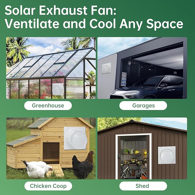 Solar Powered Exhaust Fan with Battery, 25 W Waterproof Solar Panel 8 Inch Ventilation Vent Fan Solar Fan for Greenhouse, Chicken Coop,Shed, Garage, Attic, Barn, Workshop,14.8ft Cable,5000mAh Battery