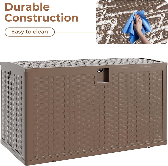 120Gallon Brown Resin Deck Box, Outdoor Storage Box Waterproof Lockable, Patio Deck Box For Package Delivery, Outside Storage Box Container for Furniture Cushions, Garden Tools, Pool Accessories