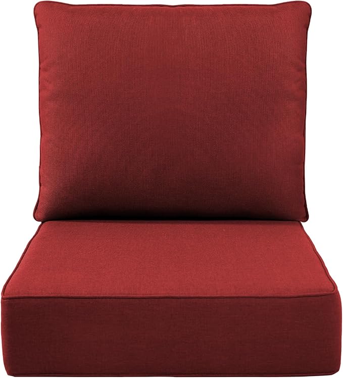 Luxury 6" Outdoor Cushions for Patio Furniture, 24x24x6 Thick Seat Cushion Set, Fade Resistant Couch Chair Replacement Cushions High Density Deep Wicker Chair Cushion with Removable Cover, Red