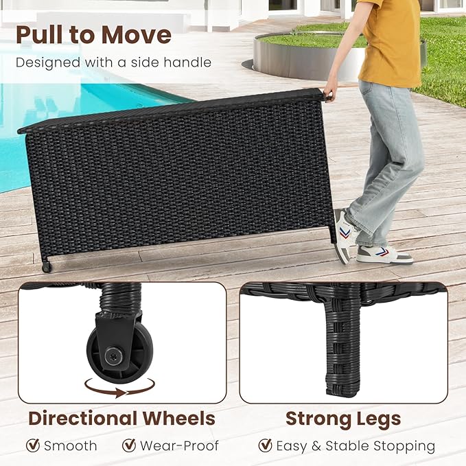 Tangkula Rattan Deck Box, 85 Gallon Storage Container with Waterproof Liner, Wheels & Gas Strut, Indoor Outdoor Wicker Storage Cabinet, Storage Furniture for Pillows, Cushions (Black)