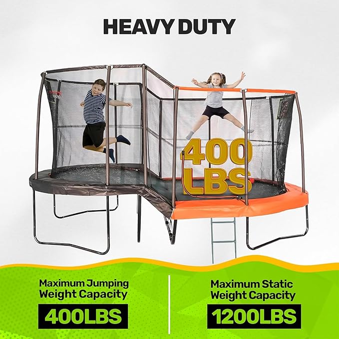 JumpKing Multi-Level Oval Trampoline with Ladder, Heavy Duty, Indoor/Outdoor with Safety Enclosure, Basketball Hoops and Toss Game Included, Durable Jumping Surface for Kids and Adults, 10ft x 17ft