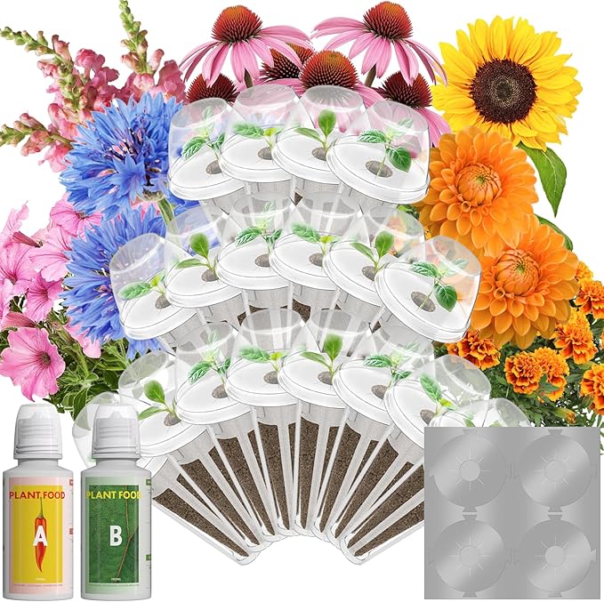 Flower Seed Pods for Ahopegarden, iDOO MUFGA Hydroponics Growing System Indoor Gardening, 400+ Seeds, Dwarf Sunflower Bambino, French Marigold, Dahlia, Dwarf Petunia(18-Pods)