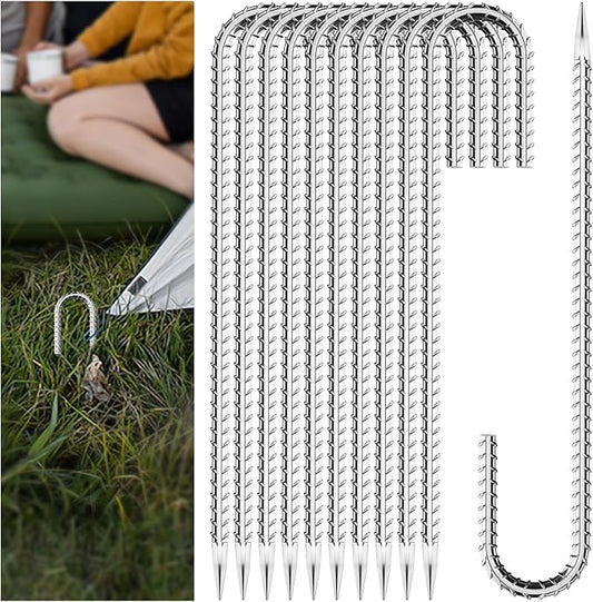 20 Pieces 12 Inch Long 5/16 Inch Diameter Rebar Tent Stakes Heavy Duty, Ground Anchors,Rebar Yard Fence Metal Lawn Bounce House Stakes Heavy Duty, Chain Link Fence J Hooks for Garden Wire Fencing