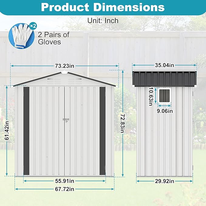 6x3.5 FT Outdoor Metal Storage Shed, Tool Shed with Peaked Roof and Lockable Door, Compact Garden Shed with Clear Window for Backyard Garden Patio Lawn, White+Gray