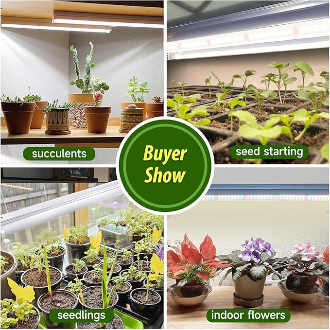 T5 Grow Lights for Seed Starting, 16 inches, 2-Count (10W x2) Full Spectrum LED Plant Light Bar w/Reflectors for Seedlings, 4000K White Growing Strips for Shelf/Rack