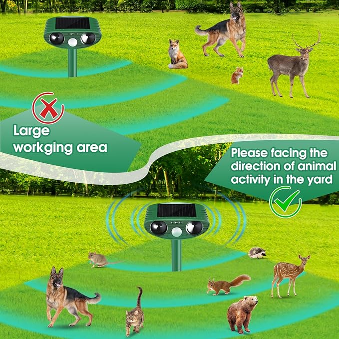 Cat Repellent Outdoor,2 Pack Solar Animal Repeller Ultrasonic Cat Deterrent with Motion Sensor Waterproof Pest Repeller Animal Deterrent for Garden Yard Skunks,Raccoon Birds Squirrels Deer