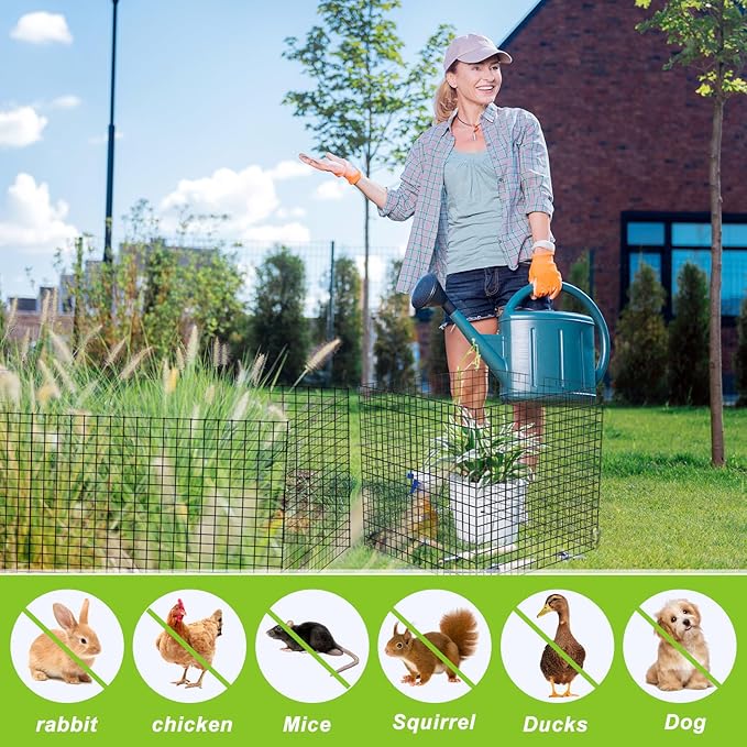 Zubebe 14 Pack Small Wire Plant Protectors Square Plant Protectors from Animals Mesh Cage Chicken Wire Cloche for Shrubs and Vegetables with Ground Stakes and Nylon Ties (15 x 16 Inch)