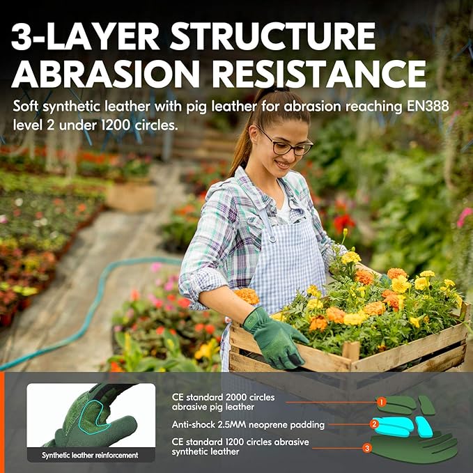 Vgo... 1-Pair Ladies' Synthetic Leather Gardening Gloves, Puncture-proof, Thornproof, Durability & Anti-shock Work Gloves, Touchscreen (Size L, Green, SL7471)