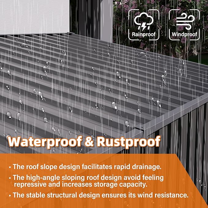 4x9 ft Lean to Shed, Outdoor Storage Shed with Lockable Double Door and Window, Metal Storage Sheds with Sloping Roof and 6 Vents, Outside Garden Tool Sheds for Backyard, Patio (Grey)