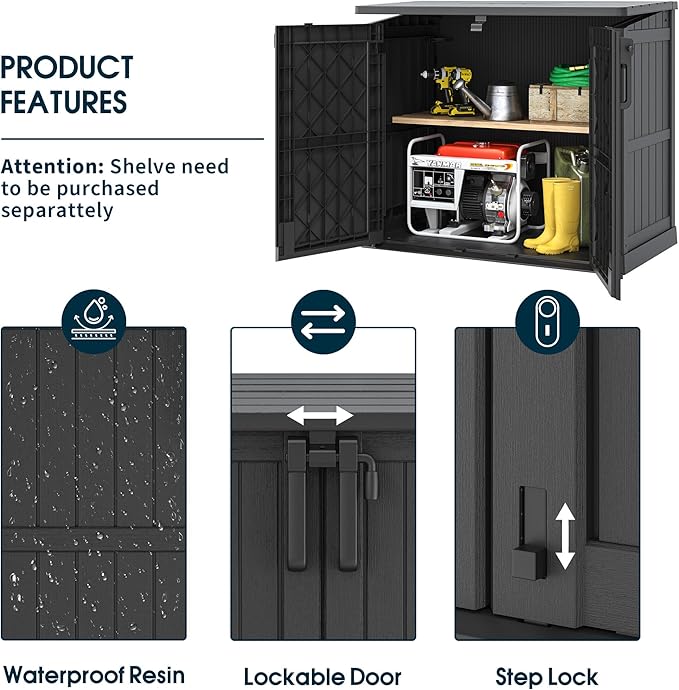 Outdoor Storage Cabinet 36 Cu Ft with Lockable Doors, Portable Horizontal Resin Storage Shed -Easy to Assemble, Waterproof Outdoor Storage Box for Backyards,Patios Black