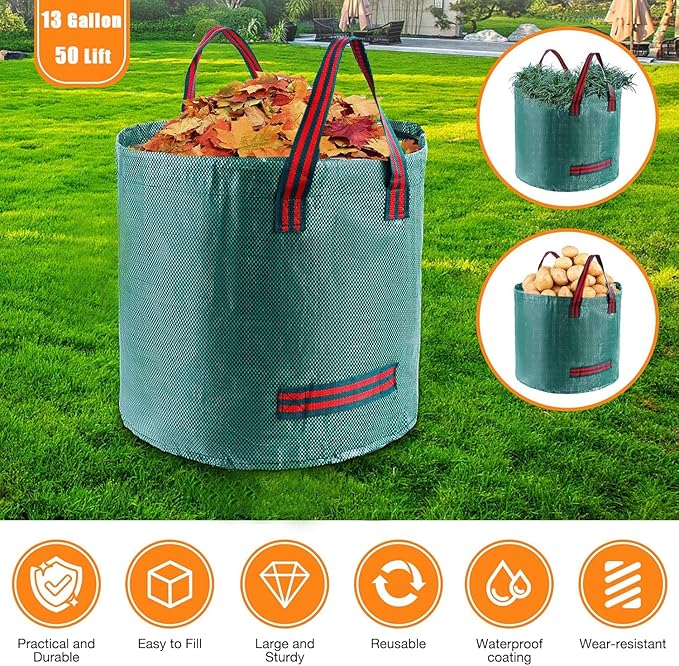 Thatch Rake - 15" Dethatcher Rake for Lawns with Upgraded Dual-Action Tines, Efficient Garden Rake with 57" Adjustable Handle, Heavy Duty Steel Metal Rakes with Reusable Yard Waste Bag & Gloves