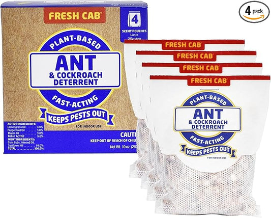 Fresh Cab Ants & Cockroaches Deterrent - Indoor Botanical Pest Control - Safe for Kids & Pets When Used as Directed - Made with Peppermint Essential Oil - 12-Pack (3)