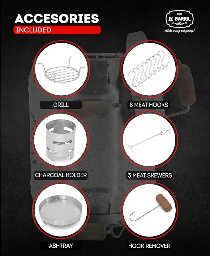 EL BARRIL 3lbs Smoker Grill Combo, Stainless Steel Barrel Charcoal Smoker – Smoke or Grill, Portable with Grilling Accessories