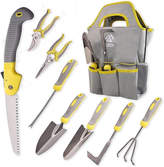 Garden Tool Set, 9 PCS Stainless Steel Heavy Garden Tools, Garden Tool Set with Waterproof Storage Bag, Suitable for Planting, Digging and Pruning, The Best Choice for Garden Lovers