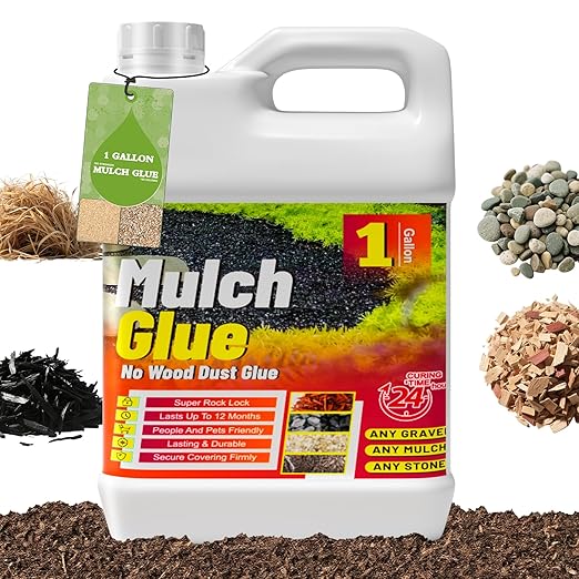 Mulch Glue for Landscaping - 1 Gallon (128 oz) Strong Adhesion Fast Drying Rock Glue, Non-Toxic Weather-Resistant Easihold Gravel Binder for Walkways, Gardens, Pea Gravel, Stones, Rubber, Leaf Piles