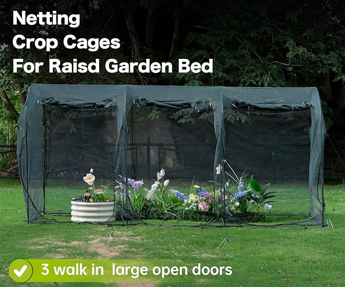 Poray Large 12.3X4FT Tunnel Plant Netting Cover,6FT Tall Crop Cage Tomato Netting for Vegetables&Fruits,Durable Gardening Net for Plant and Animals