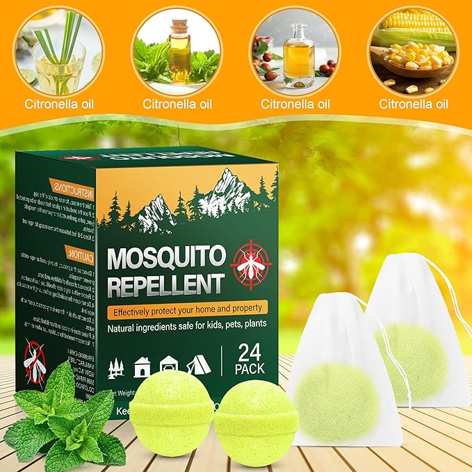 24 Pack Mosquito Repellent for Outdoor Patio, Natural Mosquito Deterrent for Yard Camping Travel, Powerful Fly Mosquito Control Repellant Indoor Outdoor Safe for Humans & Pets