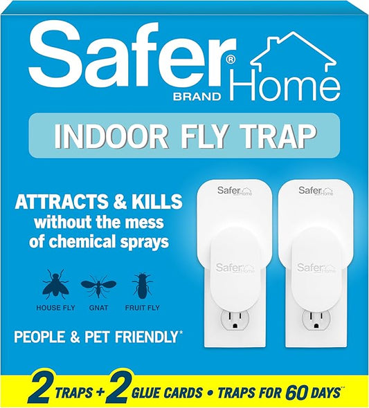 Safer Home Indoor Plug-in Fly Trap - SH502-2SR - Effective Fruit Fly Traps for Indoors, Gnat Traps for House Indoor, 800 Total Sq Ft Protection - 2 Devices + 2 Glue Cards