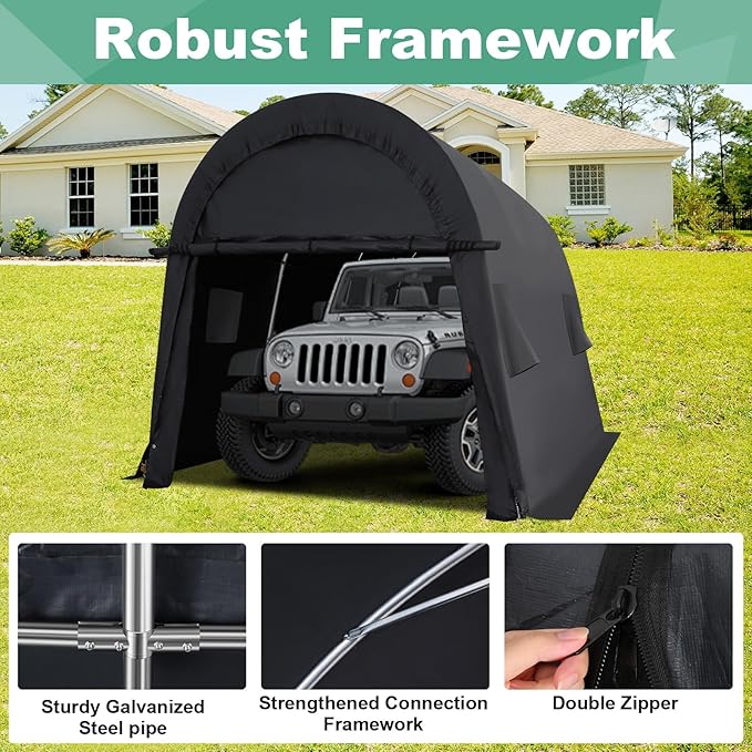 COBIZI Carport 10x15 FT Heavy Duty, Portable Garage, Carport Canopy with All-Steel Metal Frame & Vents, Round Style Outdoor Storage Shed for Car, Truck, Boat, Patio Furniture Anti-Snow Waterproof