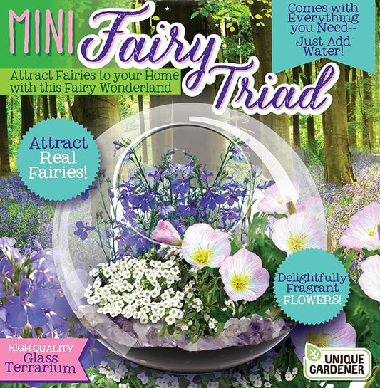 Enchant Your Space with Mini Fairy Triad Glass Terrarium Starter Kit by Unique Gardener! Grow Fragrant Flowers & Attract Fairy Plant, Complete Terrarium Supplies Included for a Mini Indoor Garden!