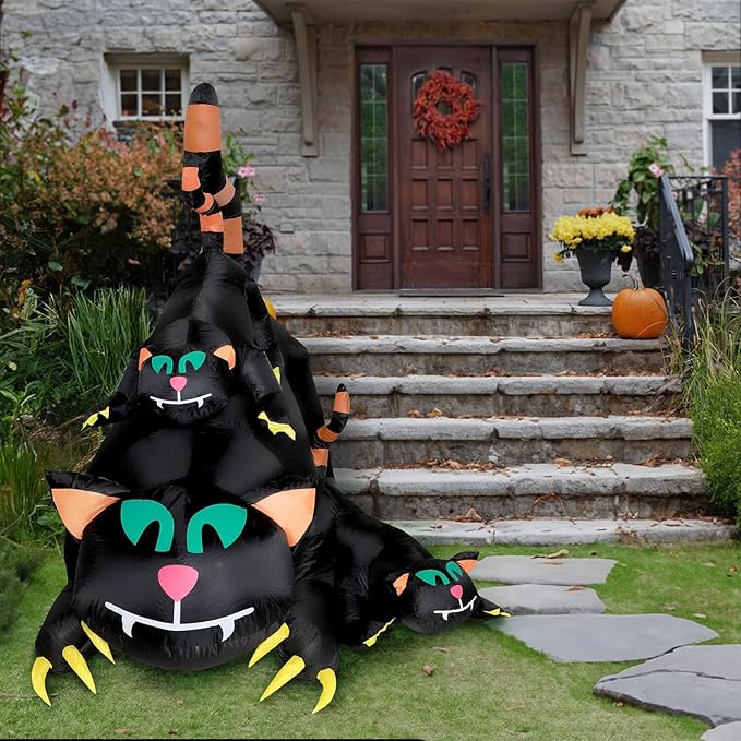 Haunted Hill Farm 5-ft. Black Cat Trio Blow Up with Lights, Outdoor Halloween Inflatable Decoration for Lawn and Yard, Giant Spooky Holiday Decor