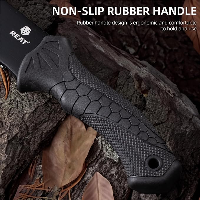 REAT Machete Heavy Duty with Sheath,24-inch Full Tang 420 Stainless Steel Blade,Non-silp Rubber Handle for Yard Work, Cutting Trees,Camping,Outdoor (Black)