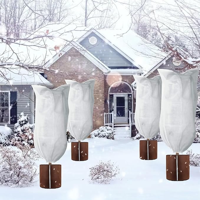 2Pcs Plant Pot Protection Cover for Winter - Flower Pot Protection Bag, Thermal Pot Protector with Coir mat for Outdoor Potted Plants Flowers Shrubs Trees Keep Warm (Dia 17.7 inch x 25.6 inch H)