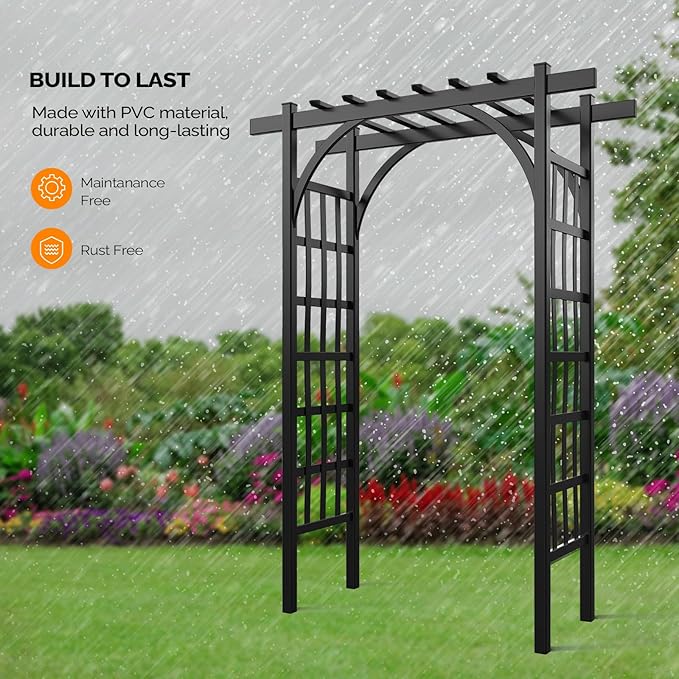 VINGLI Garden Arbor, PVC Wedding Arch for Ceremony Party, Garden Trellis for Climbing Plants Outdoor, Arch Backdrop Stand for Garden, Backyard, Wedding, Lawn (Black)
