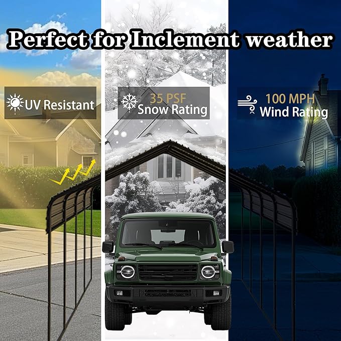 Heavy Duty Metal Carport 10x20 ft Galvanized Steel Carport Shelter for Car Extra Large Canopy for Dual Vehicle, RV Boat Storage All Weather Protection Garage Party Tent (10X20FT)