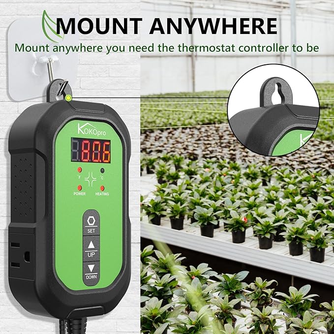Digital Heat Mat Thermostat Controller for Seed Germination, Reptiles and Brewing Breeding Incubation Greenhouse, 40–108 ºF 1000W for Seedlings, Germination, Incubation and Fermentation