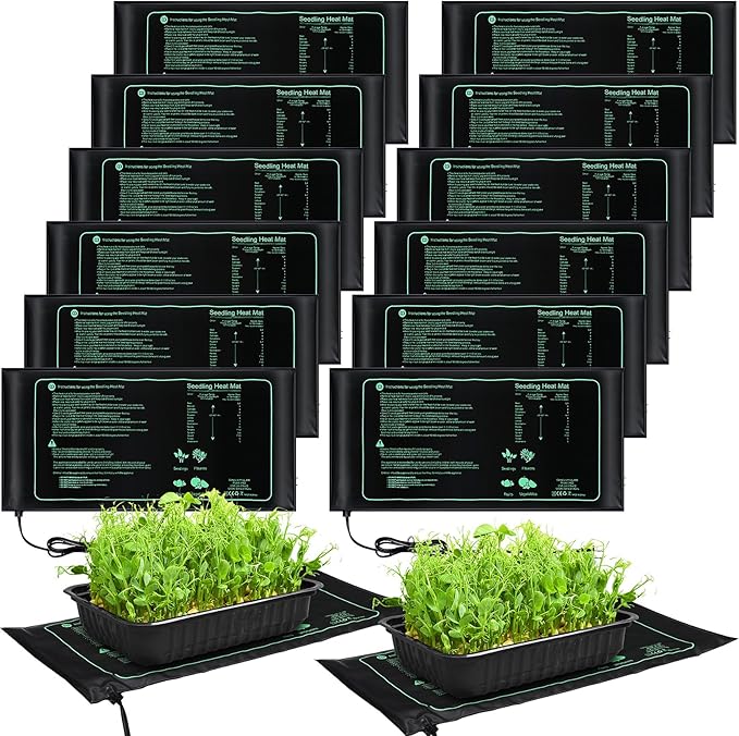 ROCEEI 12 Pack Seedling Heat Mat Bulk, 10" x 20.75" Heat Mats for Seed Starting Plant Heating Mat Grow Mats Waterproof Hydroponic Heating Pad Warm Seed for Greenhouse Plants Germination Grow