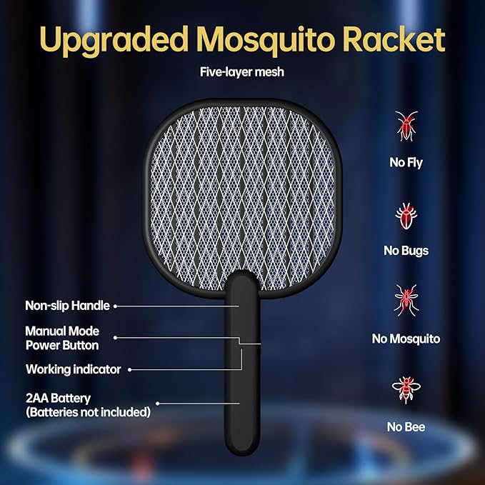 Electric Fly Swatter Mosquito Zapper: BUZZKICK Bug Zapper Racket with 3500V Powerful Battery Powered Handheld Electronic Fly swatter for Indoor Outdoor Use, 2AA Battery Required (Not Included)