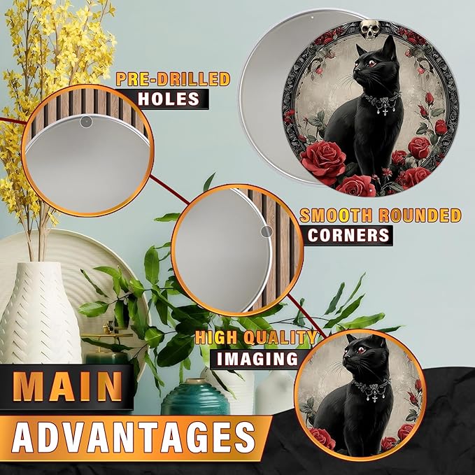 PEACHGARDEN Salem Sanctuary For Wayward Cats Metal Tin Sign Vintage Halloween Black Cat Decor Retro Wall Art Gothic Plaque Home Bar 8x8inch